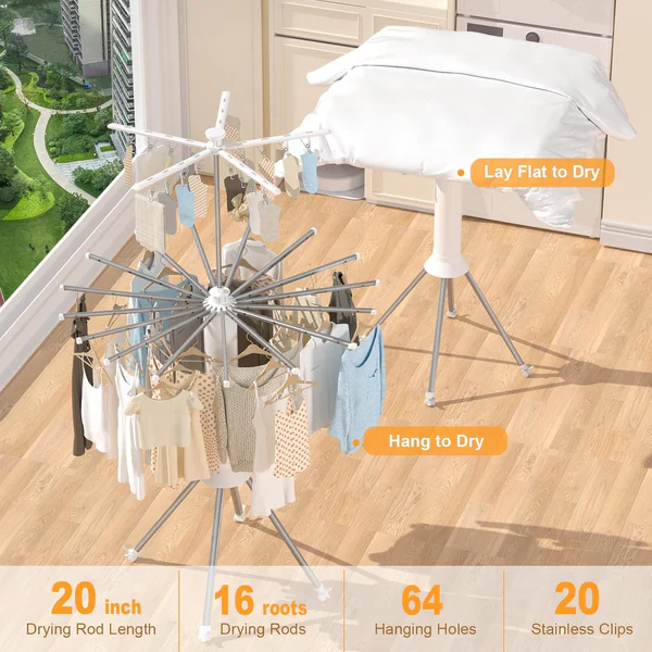 Foldable 360° Rotating Clothes Drying Stand | Aluminum Tripod Laundry Rack - Image 3