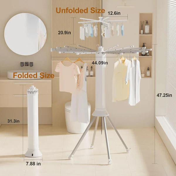 Foldable 360° Rotating Clothes Drying Stand | Aluminum Tripod Laundry Rack - Image 5