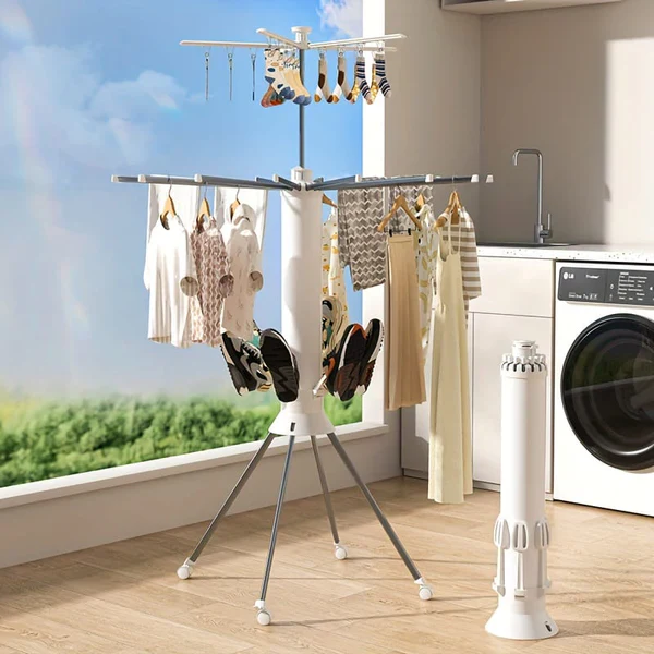 Foldable 360° Rotating Clothes Drying Stand | Aluminum Tripod Laundry Rack - Image 6