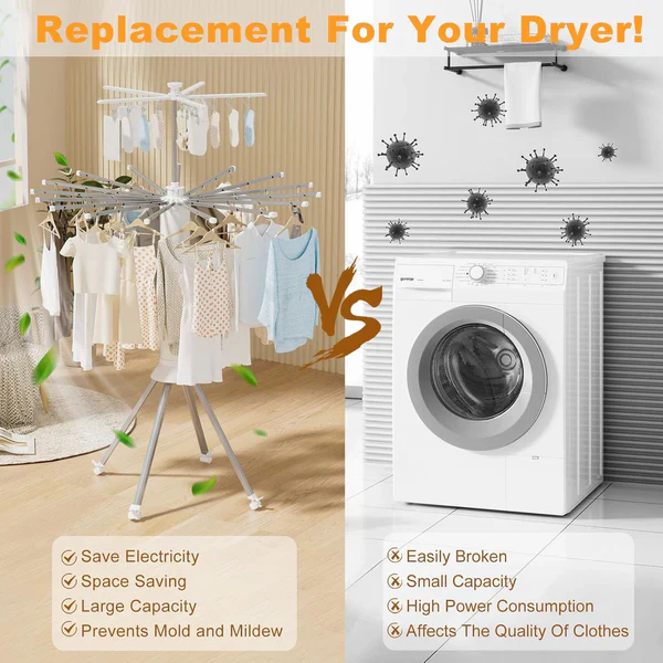 Foldable 360° Rotating Clothes Drying Stand | Aluminum Tripod Laundry Rack - Image 8